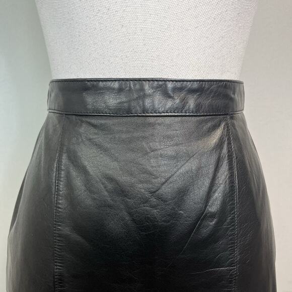 Vintage Evan Davies Black Cow Leather Skirt size 10 Straight Pencil Knee Biker - Picture 3 of 8